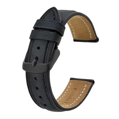 MILNBJK Jeniko Echtes Leder-Uhrenarmband, 14 Mm, 17 Mm, 18 Mm, 19 Mm, 20 Mm, 21 Mm, 22 Mm, 23 Mm, 24 Mm, Ersatzarmband For Herren Und Damen (Color : Black-Black Buckle, Size : 14mm) von MILNBJK