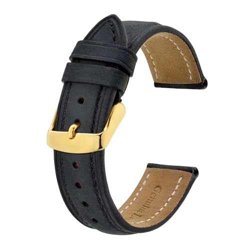 MILNBJK Jeniko Echtes Leder-Uhrenarmband, 14 Mm, 17 Mm, 18 Mm, 19 Mm, 20 Mm, 21 Mm, 22 Mm, 23 Mm, 24 Mm, Ersatzarmband For Herren Und Damen (Color : Black-Gold Buckle, Size : 20mm) von MILNBJK