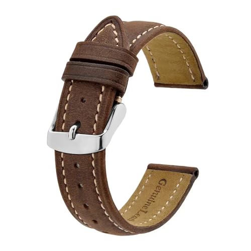 MILNBJK Jeniko Echtes Leder-Uhrenarmband, 14 Mm, 17 Mm, 18 Mm, 19 Mm, 20 Mm, 21 Mm, 22 Mm, 23 Mm, 24 Mm, Ersatzarmband For Herren Und Damen (Color : Brown with Thread-S, Size : 15mm) von MILNBJK