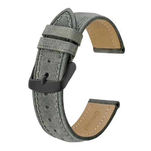 MILNBJK Jeniko Echtes Leder-Uhrenarmband, 14 Mm, 17 Mm, 18 Mm, 19 Mm, 20 Mm, 21 Mm, 22 Mm, 23 Mm, 24 Mm, Ersatzarmband For Herren Und Damen (Color : Grey-Black Buckle, Size : 15mm) von MILNBJK