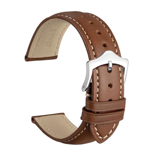 MILNBJK Jeniko Echtes Leder-Uhrenarmband, 16 mm, 18 mm, 19 mm, 20 mm, 21 mm, 22 mm, 23 mm, 24 mm, Ersatzbänder for Männer und Frauen (Color : Cinnamon Brown-S, Size : 18mm) von MILNBJK