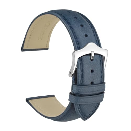 MILNBJK Jeniko Echtes Leder-Uhrenarmband, 16 mm, 18 mm, 19 mm, 20 mm, 21 mm, 22 mm, 23 mm, 24 mm, Ersatzbänder for Männer und Frauen (Color : Navy Blue-Silver, Size : 21mm) von MILNBJK