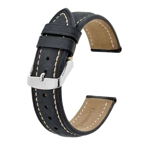 MILNBJK Jeniko Echtes Leder-Uhrenarmband, 18 mm, 20 mm, 22 mm, 23 mm, Ersatzarmband, Vintage-Armband for Herren (Color : Black with Thread-S, Size : 20mm) von MILNBJK