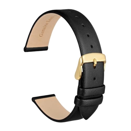 MILNBJK Jeniko Echtes Leder-Uhrenarmband, 8 Mm, 10 Mm, 12 Mm, 14 Mm, 16 Mm, 18 Mm, 20 Mm, Armband For Damen, Edelstahl-Schnalle, Ersatzarmband (Color : Black-Gold, Size : 12mm) von MILNBJK