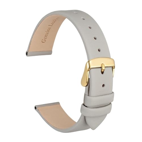 MILNBJK Jeniko Echtes Leder-Uhrenarmband, 8 Mm, 10 Mm, 12 Mm, 14 Mm, 16 Mm, 18 Mm, 20 Mm, Armband For Damen, Edelstahl-Schnalle, Ersatzarmband (Color : Grey-Gold, Size : 10mm) von MILNBJK
