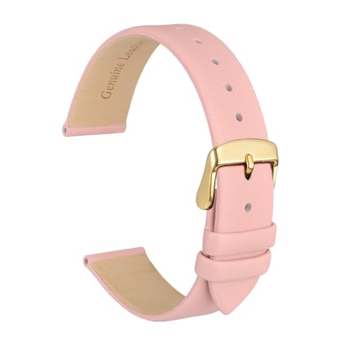 MILNBJK Jeniko Echtes Leder-Uhrenarmband, 8 Mm, 10 Mm, 12 Mm, 14 Mm, 16 Mm, 18 Mm, 20 Mm, Armband For Damen, Edelstahl-Schnalle, Ersatzarmband (Color : Light Pink-Gold, Size : 18mm) von MILNBJK