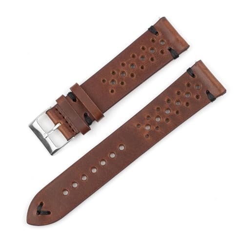 MILNBJK Jeniko Echtes Leder-Uhrenarmband, Porös, Atmungsaktiv, 18 Mm, 20 Mm, 22 Mm, 24 Mm, Handgefertigte Nähte, Herren-Uhrenarmbänder, Ersatz(Color:Brown-black line,Size:18mm) von MILNBJK