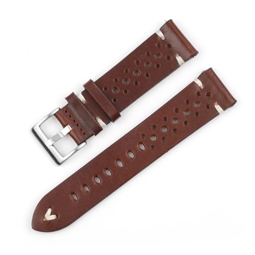 MILNBJK Jeniko Echtes Leder-Uhrenarmband, Porös, Atmungsaktiv, 18 Mm, 20 Mm, 22 Mm, 24 Mm, Handgefertigte Nähte, Herren-Uhrenarmbänder, Ersatz(Color:Brown-white line,Size:18mm) von MILNBJK