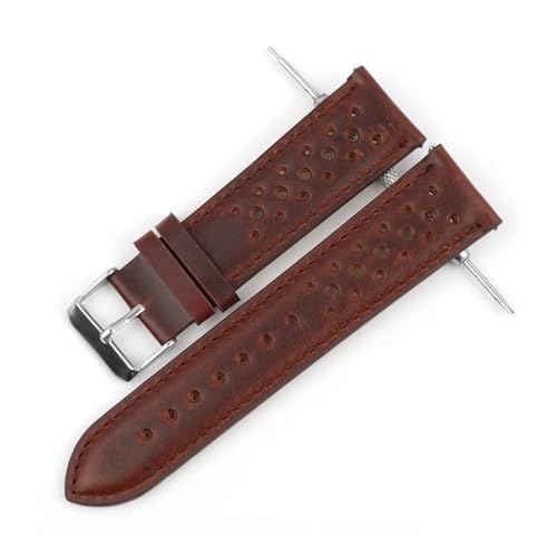 MILNBJK Jeniko Echtes Leder-Uhrenarmband, Porös, Atmungsaktiv, 18 Mm, 20 Mm, 22 Mm, 24 Mm, Handgefertigte Nähte, Herren-Uhrenarmbänder, Ersatz(Color:Coffee,Size:18mm) von MILNBJK