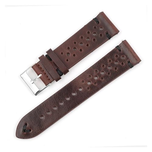 MILNBJK Jeniko Echtes Leder-Uhrenarmband, Porös, Atmungsaktiv, 18 Mm, 20 Mm, 22 Mm, 24 Mm, Handgefertigte Nähte, Herren-Uhrenarmbänder, Ersatz(Color:Dark brown-bk line,Size:18mm) von MILNBJK