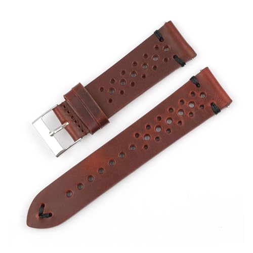 MILNBJK Jeniko Echtes Leder-Uhrenarmband, Porös, Atmungsaktiv, 18 Mm, 20 Mm, 22 Mm, 24 Mm, Handgefertigte Nähte, Herren-Uhrenarmbänder, Ersatz(Color:Red brown-bk line,Size:20mm) von MILNBJK