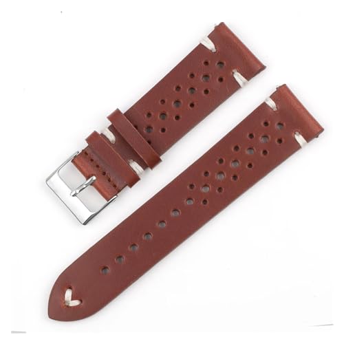 MILNBJK Jeniko Echtes Leder-Uhrenarmband, Porös, Atmungsaktiv, 18 Mm, 20 Mm, 22 Mm, 24 Mm, Handgefertigte Nähte, Herren-Uhrenarmbänder, Ersatz(Color:Red brown-wh line,Size:20mm) von MILNBJK