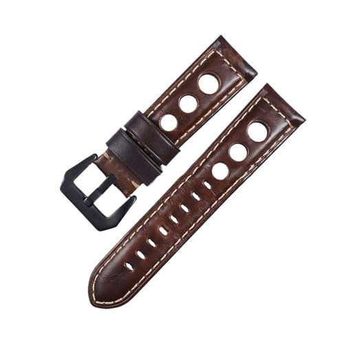 MILNBJK Jeniko Echtes Leder Uhrenarmband 20mm 22mm 24mm Uhrenarmband Schlaufe 20 22 24 Mm Uhrenarmband Vintage Handgefertigtes Lederarmband Braun (Color : Dark Brown B, Size : 22mm) von MILNBJK