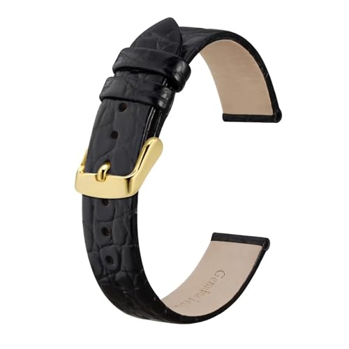 MILNBJK Jeniko Echtes Leder-Uhrenarmband For Damen Und Herren, 8 Mm, 10 Mm, 12 Mm, 14 Mm, 16 Mm, 18 Mm, 19 Mm, 20 Mm, Ersatzarmband, Edelstahl-Schnalle (Color : Black-Gold, Size : 10mm) von MILNBJK