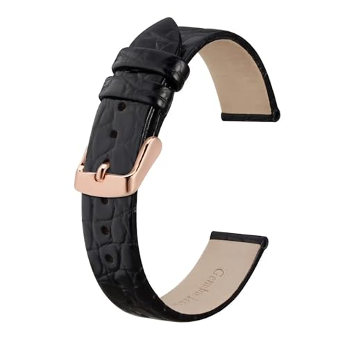 MILNBJK Jeniko Echtes Leder-Uhrenarmband For Damen Und Herren, 8 Mm, 10 Mm, 12 Mm, 14 Mm, 16 Mm, 18 Mm, 19 Mm, 20 Mm, Ersatzarmband, Edelstahl-Schnalle (Color : Black-Rosegold, Size : 14mm) von MILNBJK