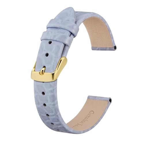 MILNBJK Jeniko Echtes Leder-Uhrenarmband For Damen Und Herren, 8 Mm, 10 Mm, 12 Mm, 14 Mm, 16 Mm, 18 Mm, 19 Mm, 20 Mm, Ersatzarmband, Edelstahl-Schnalle (Color : Light Purple-Gold, Size : 16mm) von MILNBJK