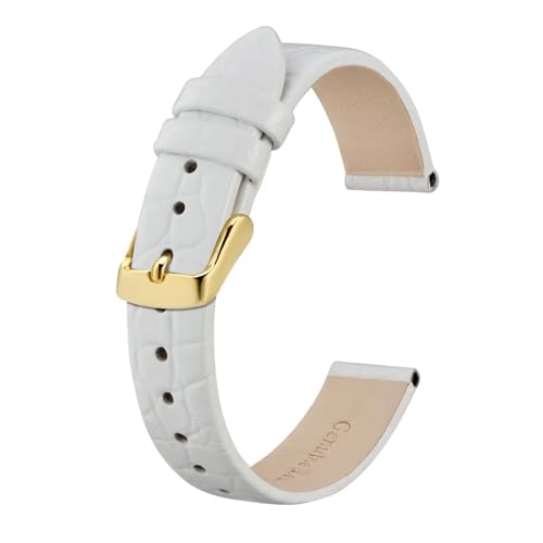 MILNBJK Jeniko Echtes Leder-Uhrenarmband For Damen Und Herren, 8 Mm, 10 Mm, 12 Mm, 14 Mm, 16 Mm, 18 Mm, 19 Mm, 20 Mm, Ersatzarmband, Edelstahl-Schnalle (Color : White-Gold, Size : 14mm) von MILNBJK