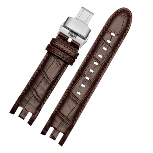 MILNBJK Jeniko Echtes Leder Uhrenarmband For Swatch YRS403 412 402G Uhrenarmband 21mm Armband Herren Gebogenes Ende Uhrenarmband (Color : 01 brown, Size : 21mm) von MILNBJK