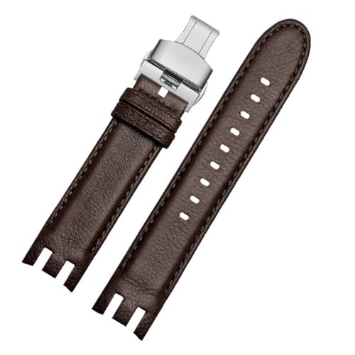 MILNBJK Jeniko Echtes Leder Uhrenarmband For Swatch YRS403 412 402G Uhrenarmband 21mm Armband Herren Gebogenes Ende Uhrenarmband (Color : 02 brown, Size : 21mm) von MILNBJK