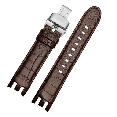 MILNBJK Jeniko Echtes Leder Uhrenarmband For Swatch YRS403 412 402G Uhrenarmband 21mm Armband Herren Gebogenes Ende Uhrenarmband (Color : 03 brown, Size : 21mm) von MILNBJK