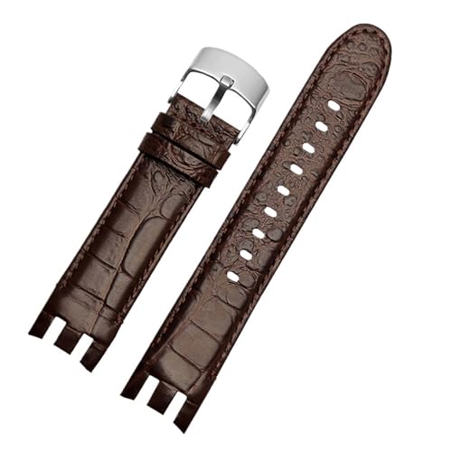 MILNBJK Jeniko Echtes Leder Uhrenarmband For Swatch YRS403 412 402G Uhrenarmband 21mm Armband Herren Gebogenes Ende Uhrenarmband (Color : 03 brown silver, Size : 21mm) von MILNBJK