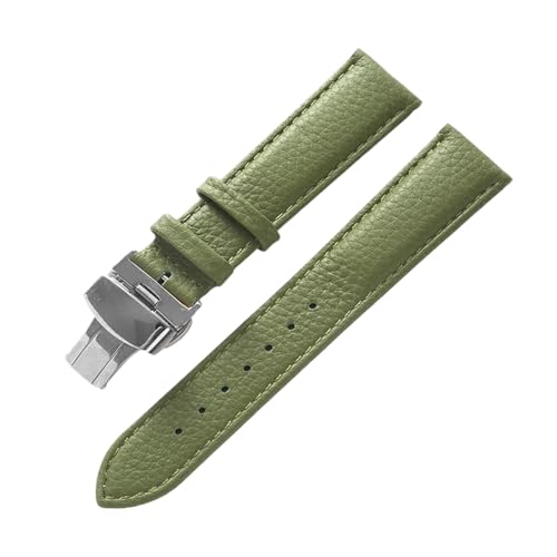 MILNBJK Jeniko Echtes Lederarmband, Weiches Leder, Gekrispeltes Lederarmband For Damen, 14, 16, 18, 20, 22 Mm, Schmetterlingsschnalle, Lederarmband (Color : Olive green, Size : 13mm) von MILNBJK