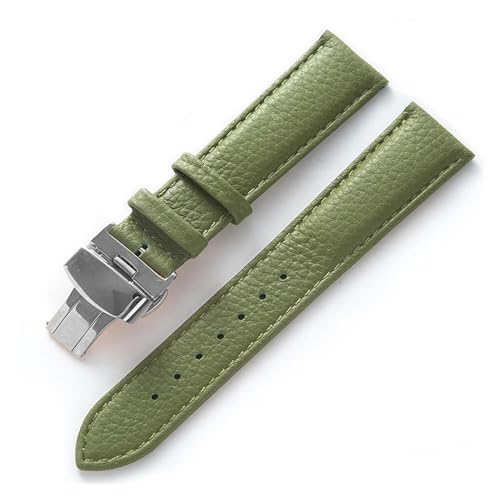 MILNBJK Jeniko Echtes Lederarmband, Weiches Leder, Gekrispeltes Lederarmband For Damen, 14, 16, 18, 20, 22 Mm, Schmetterlingsschnalle, Lederarmband (Color : Olive green, Size : 21mm) von MILNBJK