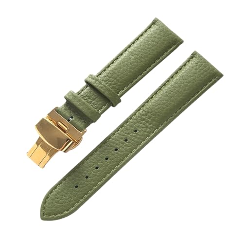 MILNBJK Jeniko Echtes Lederarmband, Weiches Leder, Gekrispeltes Lederarmband For Damen, 14, 16, 18, 20, 22 Mm, Schmetterlingsschnalle, Lederarmband (Color : Olive green gold, Size : 14mm) von MILNBJK