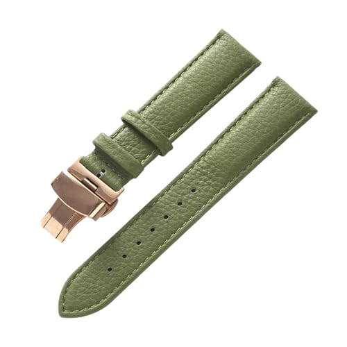 MILNBJK Jeniko Echtes Lederarmband, Weiches Leder, Gekrispeltes Lederarmband For Damen, 14, 16, 18, 20, 22 Mm, Schmetterlingsschnalle, Lederarmband (Color : Olive green rose, Size : 15mm) von MILNBJK