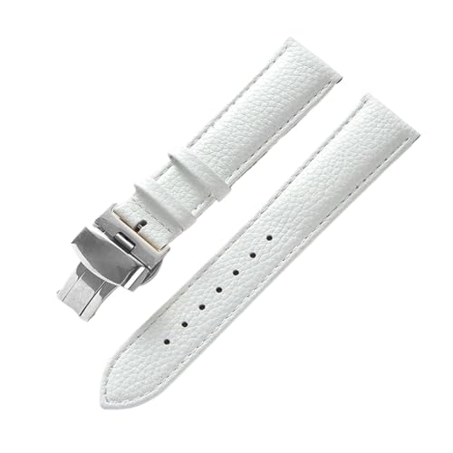 MILNBJK Jeniko Echtes Lederarmband, Weiches Leder, Gekrispeltes Lederarmband For Damen, 14, 16, 18, 20, 22 Mm, Schmetterlingsschnalle, Lederarmband (Color : White, Size : 16mm) von MILNBJK