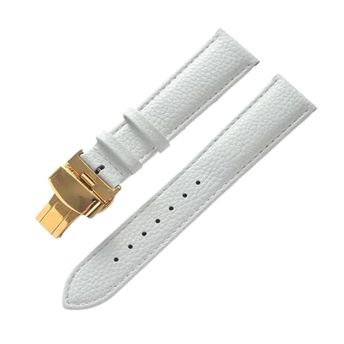 MILNBJK Jeniko Echtes Lederarmband, Weiches Leder, Gekrispeltes Lederarmband For Damen, 14, 16, 18, 20, 22 Mm, Schmetterlingsschnalle, Lederarmband (Color : White Gold Buckle, Size : 22mm) von MILNBJK