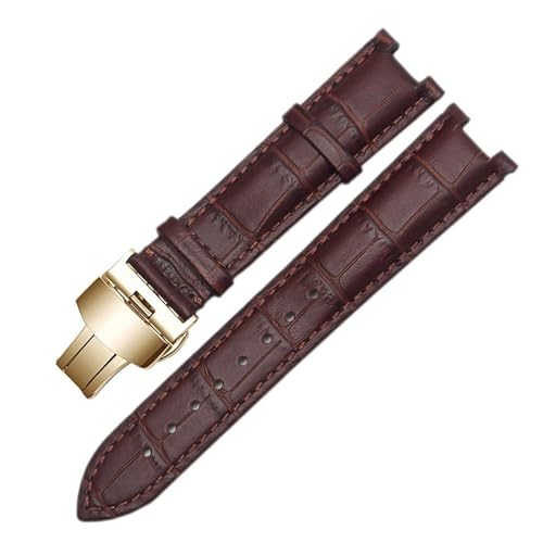 MILNBJK Jeniko Echtes Lederarmband, kompatibel mit GC-Armband 22 x 13 mm, 20 x 11 mm, gekerbtes Armband mit Butterfly-Schnalle aus Edelstahl (Color : Brown gold, Size : 22-13mm) von MILNBJK