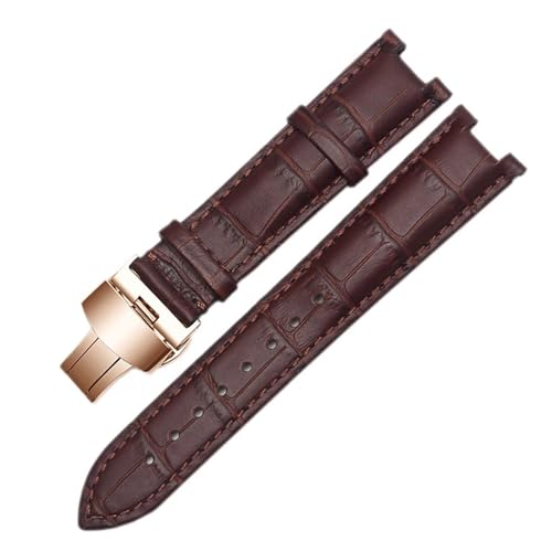 MILNBJK Jeniko Echtes Lederarmband, kompatibel mit GC-Armband 22 x 13 mm, 20 x 11 mm, gekerbtes Armband mit Butterfly-Schnalle aus Edelstahl (Color : Brown rose gold, Size : 22-13mm) von MILNBJK