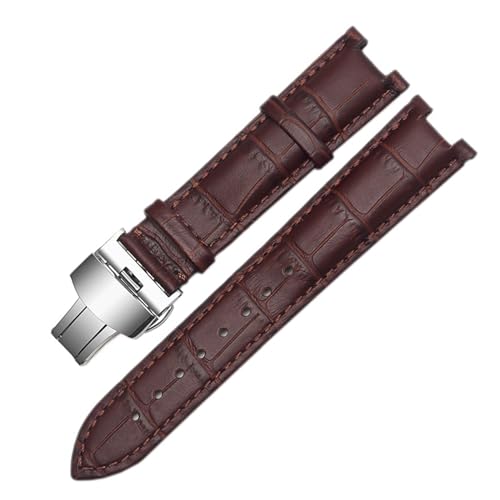 MILNBJK Jeniko Echtes Lederarmband, kompatibel mit GC-Armband 22 x 13 mm, 20 x 11 mm, gekerbtes Armband mit Butterfly-Schnalle aus Edelstahl (Color : Brown silver, Size : 22-13mm) von MILNBJK