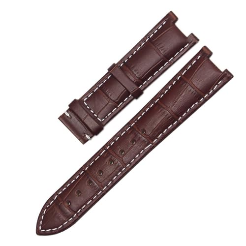 MILNBJK Jeniko Echtes Lederarmband, kompatibel mit GC-Armband 22 x 13 mm, 20 x 11 mm, gekerbtes Armband mit Butterfly-Schnalle aus Edelstahl (Color : Brown w no clasp, Size : 22-13mm) von MILNBJK