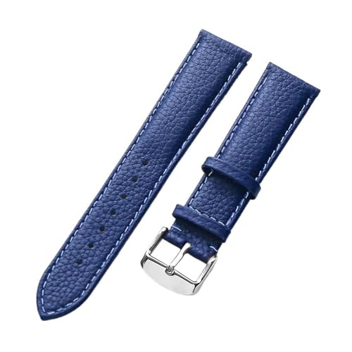 MILNBJK Jeniko Echtes Lederarmband Damen Weiches Leder Lychee Grain Rindsleder Uhrenarmband Herren Wasserdicht 14 16 18 Mm Uhrenkettenzubehör (Color : Blue white line, Size : 13mm) von MILNBJK