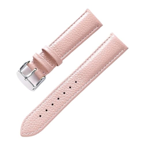 MILNBJK Jeniko Echtes Lederarmband Damen Weiches Leder Lychee Grain Rindsleder Uhrenarmband Herren Wasserdicht 14 16 18 Mm Uhrenkettenzubehör (Color : Pink, Size : 14mm) von MILNBJK