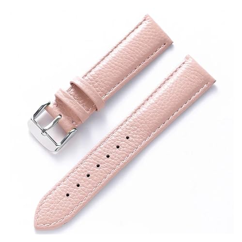 MILNBJK Jeniko Echtes Lederarmband Damen Weiches Leder Lychee Grain Rindsleder Uhrenarmband Herren Wasserdicht 14 16 18 Mm Uhrenkettenzubehör (Color : Pink, Size : 16mm) von MILNBJK