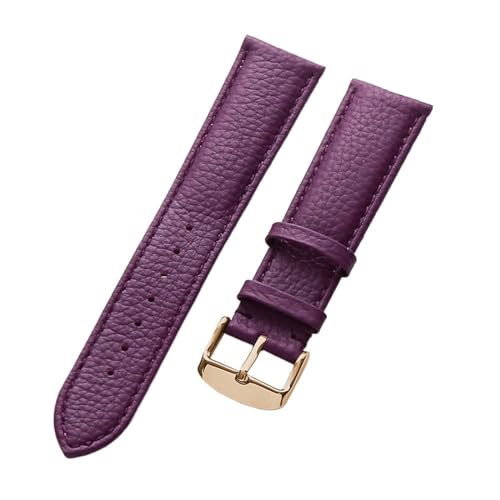 MILNBJK Jeniko Echtes Lederarmband Damen Weiches Leder Lychee Grain Rindsleder Uhrenarmband Herren Wasserdicht 14 16 18 Mm Uhrenkettenzubehör (Color : Purple rose buckle, Size : 17mm) von MILNBJK