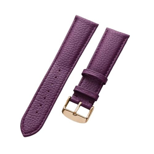 MILNBJK Jeniko Echtes Lederarmband Damen Weiches Leder Lychee Grain Rindsleder Uhrenarmband Herren Wasserdicht 14 16 18 Mm Uhrenkettenzubehör (Color : Purple rose buckle, Size : 21mm) von MILNBJK