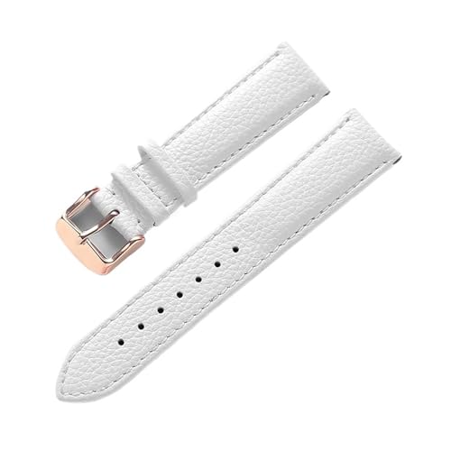 MILNBJK Jeniko Echtes Lederarmband Damen Weiches Leder Lychee Grain Rindsleder Uhrenarmband Herren Wasserdicht 14 16 18 Mm Uhrenkettenzubehör (Color : White rose buckle, Size : 22mm) von MILNBJK