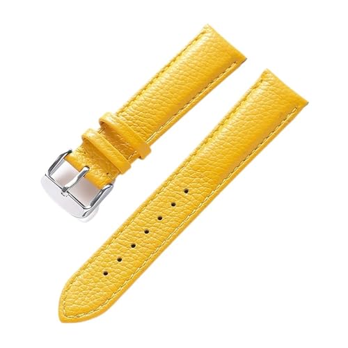 MILNBJK Jeniko Echtes Lederarmband Damen Weiches Leder Lychee Grain Rindsleder Uhrenarmband Herren Wasserdicht 14 16 18 Mm Uhrenkettenzubehör (Color : Yellow, Size : 13mm) von MILNBJK