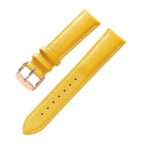 MILNBJK Jeniko Echtes Lederarmband Damen Weiches Leder Lychee Grain Rindsleder Uhrenarmband Herren Wasserdicht 14 16 18 Mm Uhrenkettenzubehör (Color : Yellow rose buckle, Size : 14mm) von MILNBJK