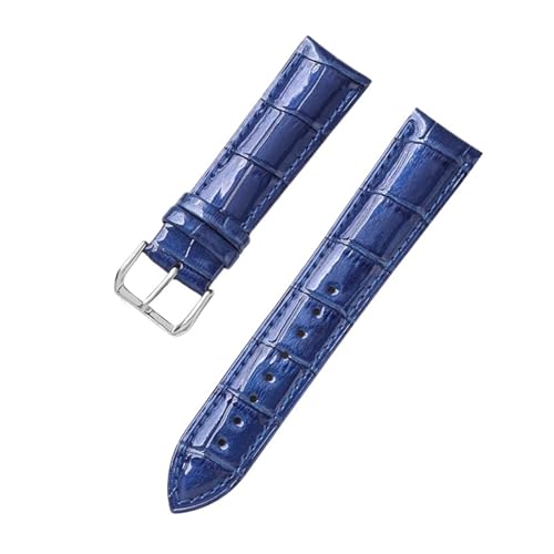 MILNBJK Jeniko Echtleder-Uhrenarmband, Slub-Muster, Eisoberfläche, Glänzendes Armband, 12, 14, 16, 18, 20, 22 Mm, Uhrenarmband, Uhrenzubehör (Color : Blue, Size : 14mm) von MILNBJK