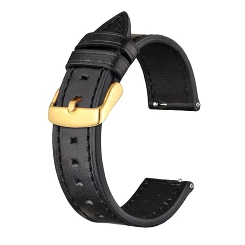 MILNBJK Jeniko Echtleder-Uhrenarmband For Herren Und Damen, 18 Mm, 20 Mm, 22 Mm, Schnellverschluss-Armband, Goldfarbene Schnalle (Color : Black, Size : 20mm) von MILNBJK