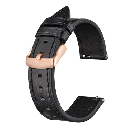 MILNBJK Jeniko Echtlederarmband 18 Mm 19 Mm 20 Mm 21 Mm 22 Mm, Schnellverschluss, Kalbsleder-Uhrenarmband, Uhrenzubehör For Männer Und Frauen (Color : Black - Rosegold, Size : 22mm) von MILNBJK