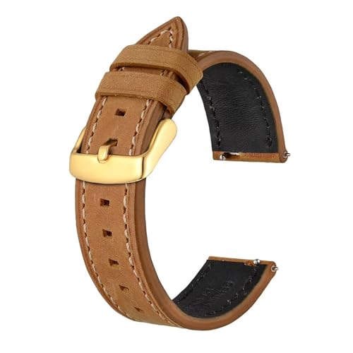 MILNBJK Jeniko Echtlederarmband 18 Mm 19 Mm 20 Mm 21 Mm 22 Mm, Schnellverschluss, Kalbsleder-Uhrenarmband, Uhrenzubehör For Männer Und Frauen (Color : Tan - Gold, Size : 18mm) von MILNBJK