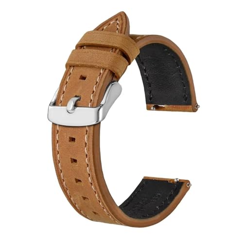 MILNBJK Jeniko Fashion Echtes Lederband Männer 18mm 19mm 20mm 21mm 22mm Quick Release Kalbsleder Armband Frauen Uhr Zubehör (Color : Tan - Silver, Size : 22mm) von MILNBJK