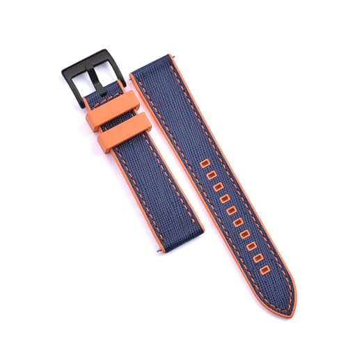 MILNBJK Jeniko Fluorkautschuk-Leder-Uhrenarmband, 20 Mm, 22 Mm, Hybrid-FKM-Uhrenarmband, Schnellverschluss-Armband For Herren-Taucheruhren (Color : Orange-Blue 2, Size : 22mm) von MILNBJK