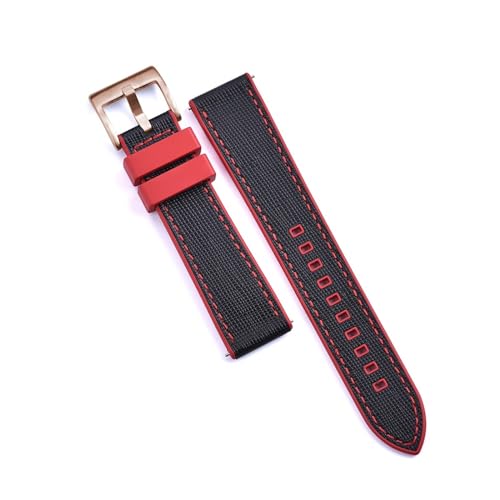 MILNBJK Jeniko Fluorkautschuk-Leder-Uhrenarmband, 20 Mm, 22 Mm, Hybrid-FKM-Uhrenarmband, Schnellverschluss-Armband For Herren-Taucheruhren (Color : Red-Black 4, Size : 20mm) von MILNBJK
